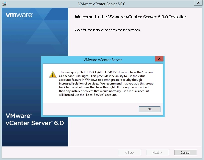 Software Service Center Vt vCenter Server 6.0 Upgrade – Log on as a Service error – The Virtual ...